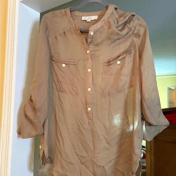 LOFT Tops - LOFT Taupe Long-Sleeve Button-Front Blouse